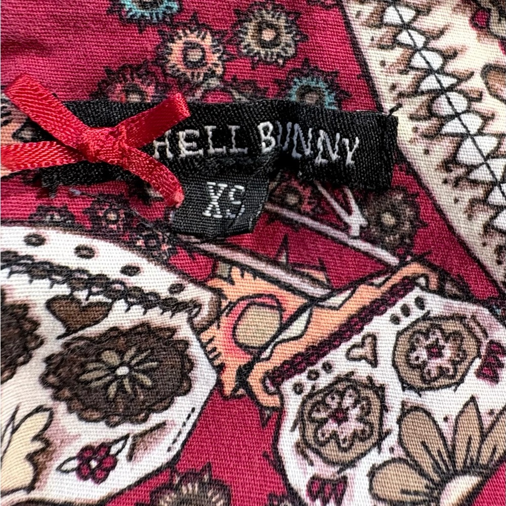 Hell Bunny Sasha Red Sugar Skull Fit Flare Rockabilly Dress XS🧡 - Picture 9 of 12